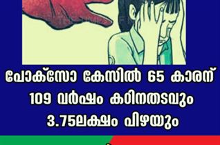 പോക്സോ കേസിൽ 65 കാരന് 109 വർഷം കഠിനതടവും 3.75ലക്ഷം പിഴയും