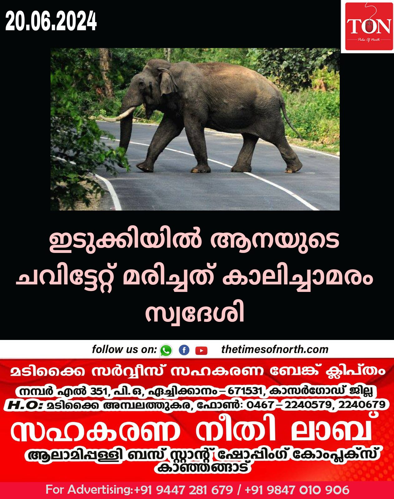 ഇടുക്കിയിൽ ആനയുടെ ചവിട്ടേറ്റ് മരിച്ചത് കാലിച്ചാമരം സ്വദേശി 