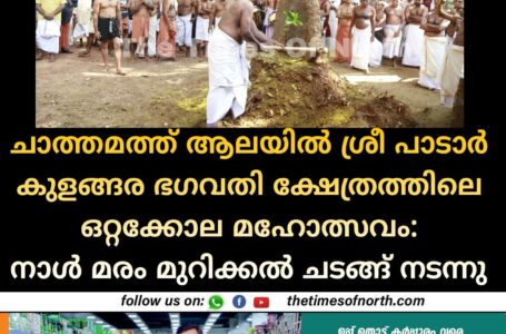 ചാത്തമത്ത് ആലയിൽ ശ്രീ പാടാർ കുളങ്ങര ഭഗവതി ക്ഷേത്രത്തിലെ ഒറ്റക്കോല മഹോത്സവം: നാൾ മരം മുറിക്കൽ ചടങ്ങ് നടന്നു